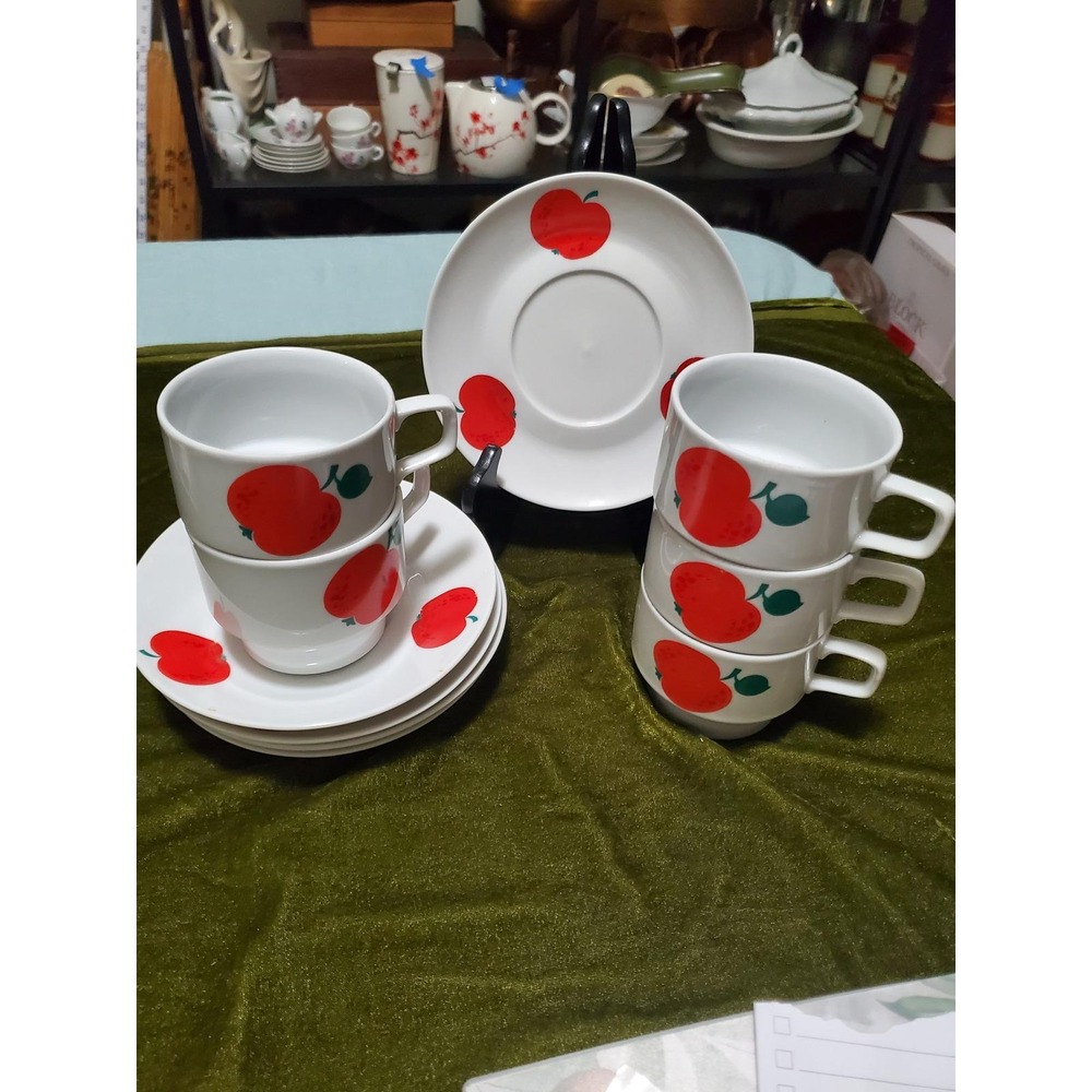 Colditz Apple Design Espresso Cups Saucers Plates Set Germany‎ Porcelain